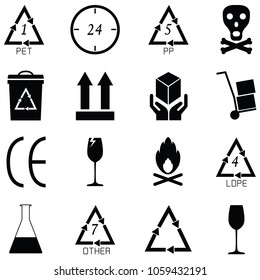 packaging symbols icon set