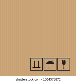 Packaging symbols on cardboard background. Vector illustration