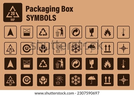 Packaging symbols set. Cardboard box package - vector icons.