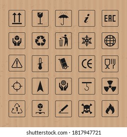 Packaging symbols set cargo icons. Vector packaging box symbols. Box symbols.
