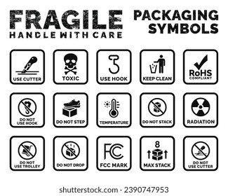 Verpackungssymbole setzen Symbol-Vektorsymbol