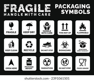 Verpackungssymbole setzen Symbol-Vektorsymbol