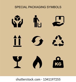 Packaging symbols set simple flat style icon isolated