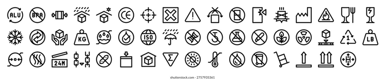 Packaging Symbols Shipping Handling Instructions Icon Collection