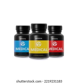 Packaging for tablets plastic container Bank on a white background. Layout for the label.