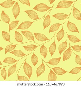 Packaging tea leaves organic seamless pattern vector. Cute tea plant bush brown leaves floral fabric ornament print. Herbal sketchy floral seamless pattern background with nature elements.