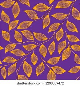 Packaging tea leaves organic seamless pattern vector. Cute tea plant bush yellow leaves floral fabric ornament print. Herbal sketchy repeating background pattern with nature elements.