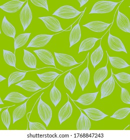 Packaging tea leaves organic seamless pattern vector. Trendy tea plant bush blue leaves floral fabric ornament design. Herbal sketchy repeating background pattern with nature elements.