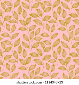Packaging tea leaves pattern seamless vector illustration. Trendy tea plant bush leaves floral textile ornament. Herbal sketchy repeating background pattern with nature elements.