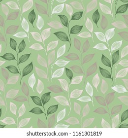 Packaging tea leaves pattern seamless vector. Minimal tea plant bush leaves floral textile design. Herbal sketchy seamless background pattern with nature elements. Doodle summer foliage wallpaper.