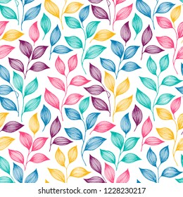 Packaging tea leaves pattern seamless vector. Minimal tea plant bush leaves floral fabric design. Herbal sketchy seamless background pattern with nature elements. Cute summer foliage wallpaper.