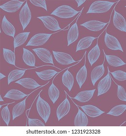 Packaging tea leaves pattern seamless vector illustration. Decorative tea plant bush blue leaves floral fabric ornament. Herbal sketchy repeating background pattern with nature elements.