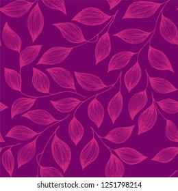 Packaging tea leaves pattern seamless vector illustration. Trendy tea plant bush pink leaves floral fabric ornament design. Herbal sketchy repeating background pattern with nature elements.
