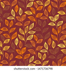 Packaging tea leaves pattern seamless vector. Minimal tea plant bush leaves floral textile print. Herbal sketchy seamless background pattern with nature elements. Colored summer foliage wallpaper.