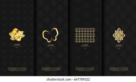 Packaging template of exotic Thai pattern design element concept dark background vector design, inclusive of pattern swatch