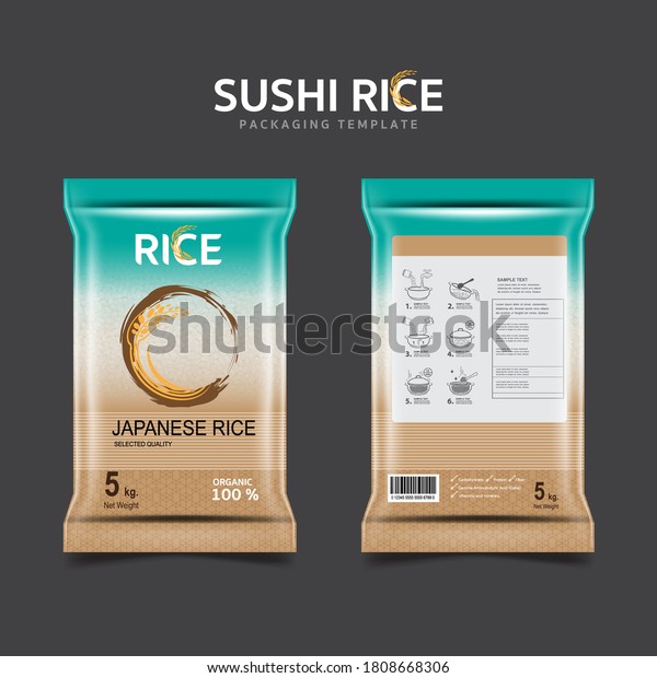 Vektor Stok Packaging Template Japanese Rice Sushi Rice (Tanpa Royalti ...