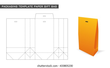 packaging template paper gift bag in orange color