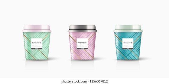 packaging template round bucket, cylinder, container ice cream, yogurt, pudding, snack sweets vector design illustration.