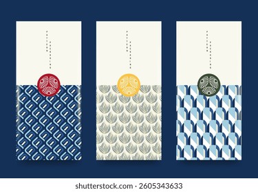 Packaging templates japanese style background of fabric luxury or premium products. Asian pattern art design.