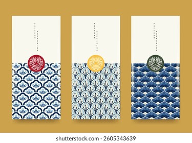 Packaging templates japanese style background of fabric luxury or premium products. Asian pattern art design.