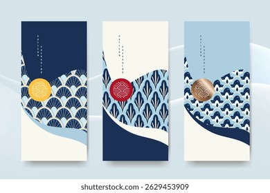 Packaging templates japanese style background of fabric luxury or premium products. Asian pattern art design.