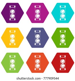 Packaging of tennis balls icon set many color hexahedron isolated on white vector illustration