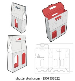 Packaging for three bottles of wine and Die-cut Pattern. The .eps file is full scale and fully functional. Prepared for real cardboard production.
