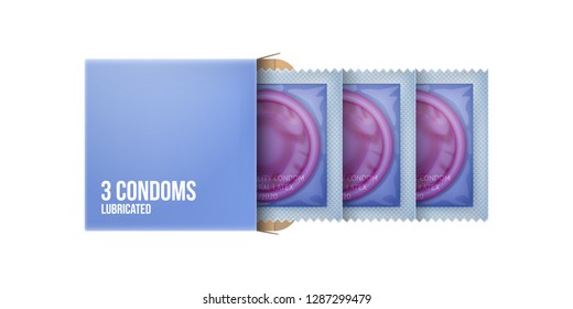 Packaging Three Condoms On White Background Stock Vector Royalty Free