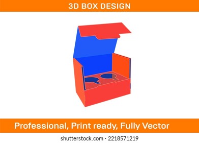 Packaging Treasure Mug Box Dieline Template And 3D Vector Render File