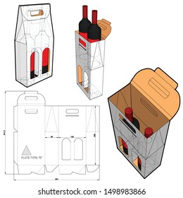 Packaging for two bottles of wine and Die-cut Pattern. The .eps file is full scale and fully functional. Prepared for real cardboard production.
