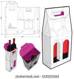 Packaging for two bottles of wine and Die-cut Pattern. The .eps file is full scale and fully functional. Prepared for real cardboard production.