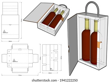 Packaging for two bottles of wine and Die-cut Pattern.