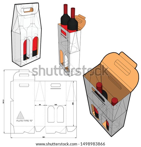 Packaging for two bottles of wine and Die-cut Pattern. The .eps file is full scale and fully functional. Prepared for real cardboard production.