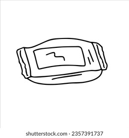 Embalaje de toallitas húmedas.Ilustración vectorial en blanco y negro dibujada a mano. Objeto aislado sobre un fondo blanco. Desinfección, limpieza, medicamentos, productos de cuidado.