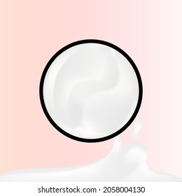 Packaging with white cream and a drop of cream on a pink background. Idea for an advertising internet banner