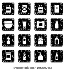 Packagiong store shop icons set vector grunge isolated on white background 