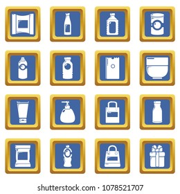 Packagiong store shop icons set vector blue square isolated on white background 