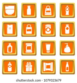 Packagiong store shop icons set vector orange square isolated on white background 