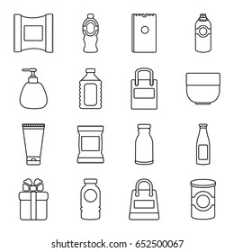 Packagiong store shop icons set. Outline illustration of 16 packagiong store shop vector icons for web