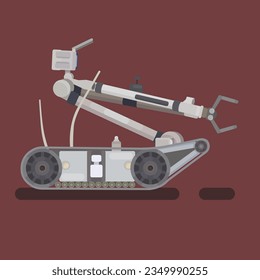 PackBot 510. Robot militar. Los primeros robots que se infiltraron en la planta nuclear de Fukushima dañada después del terremoto. Ilustración de vectores planos