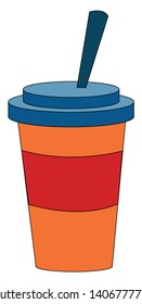 It is a packed beverage with a straw., vector, color drawing or illustration. 