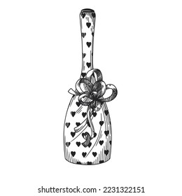 Botella empacada de champán. Botella de regalo. Vector