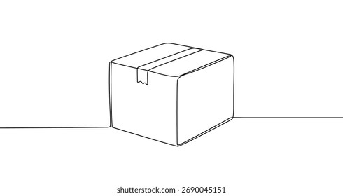 Caixa compactada em um estilo de arte de linha. Desenho de caixa com traço preto editável em fundo branco. Ilustração vetorial.