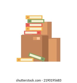 Packed cardboard boxes with personal stuff, plants, home decoration and furniture isolated flat cartoon of pack with things. Vector relocation or moving in home or office, belongings in packages