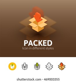 Packed color icon, vector symbol in flat, outline and isometric style isolated on blur background