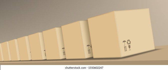 Packed Courier Cardboard Boxes On Conveyor Belt. EPS10 Vector