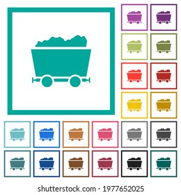 Packed mine cart flat color icons with quadrant frames on white background