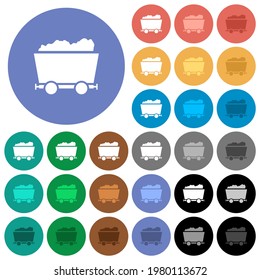 Packed mine cart multi colored flat icons on round backgrounds. Included white, light and dark icon variations for hover and active status effects, and bonus shades.