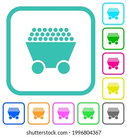 Packed mine cart vivid colored flat icons in curved borders on white background