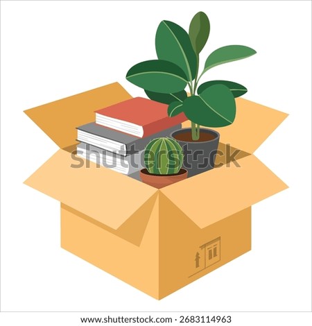 packed office belongings box vector art isolated white